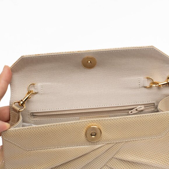 VTG RENE MANCINI Paris Tan Snakeskin Pleated Clutch Purse Evening Bag 9"W - Picture 3 of 10